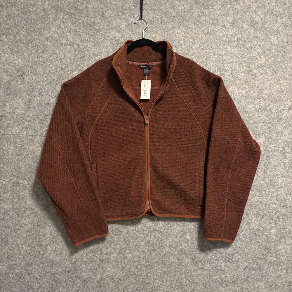 Athleta Jacket Womens Size Large Brown Stroll Fleece Full Zip Pockets Cozy Warm